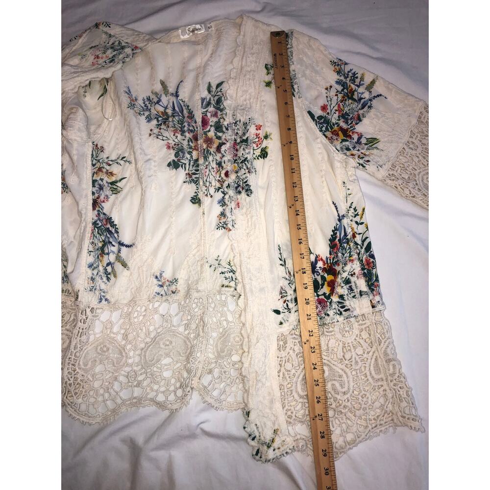 Solitaire Embroidered Kimono Size 1X Crochet Lace Cream Boho Festival Cottage - Picture 6 of 10